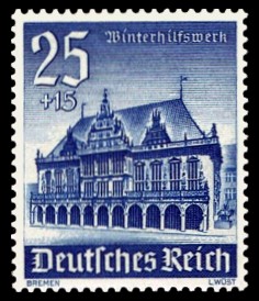 25 + 15 Pf Briefmarke: Winterhilfswerk, Bauwerke, Rathaus Bremen