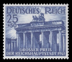 25 + 50 Pf Briefmarke: Pferderennen: Gro&szlig;er Preis der Reichshauptstadt, Berlin Hoppegarten