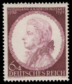 6 + 4 Pf Briefmarke: 150. Todestag Wolfgang Amadeus Mozart 6 + 4 Pf Briefmarke: 150. Todestag Wolfgang Amadeus Mozart