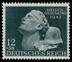 12 + 38 Pf Briefmarke: Heldengedenktag 15. März 1942 12 + 38 Pf Briefmarke: Heldengedenktag 15. März 1942