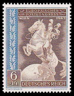 6 + 14 Pf Briefmarke: Europäischer Postkongreß Wien 1942