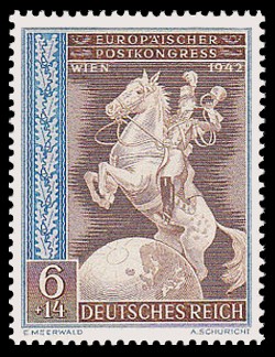 6 + 14 Pf Briefmarke: Europäischer Postkongreß Wien 1942 6 + 14 Pf Briefmarke: Europäischer Postkongreß Wien 1942