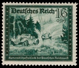 16 + 24 Pf Briefmarke: Kameradschaftsblock der Deutschen Reichspost, Geländefahrer