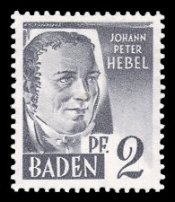 2 Rpf Briefmarke: Persönlichkeiten und Ansichten aus Baden I, J. P. Hebel