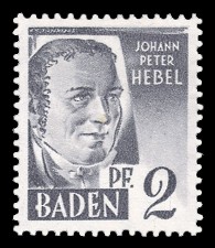 2 Rpf Briefmarke: Persönlichkeiten und Ansichten aus Baden I, J. P. Hebel 2 Rpf Briefmarke: Persönlichkeiten und Ansichten aus Baden I, J. P. Hebel