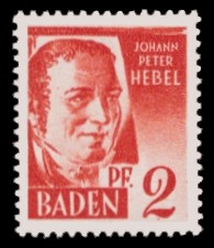 2 Pf Briefmarke: Persönlichkeiten und Ansichten aus Baden II, J. P. Hebel