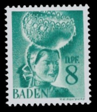 8 Pf Briefmarke: Persönlichkeiten und Ansichten aus Baden II, Schwarzwaldmädel