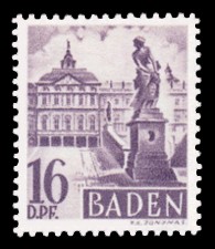 16 Pf Briefmarke: Pers&ouml;nlichkeiten und Ansichten aus Baden II, Schloss Rastatt