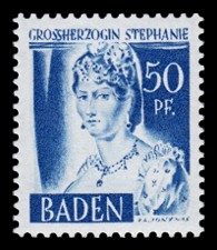 50 Pf Briefmarke: Pers&ouml;nlichkeiten und Ansichten aus Baden II, Grossherzogin Stephanie