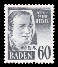 60 Pf Briefmarke: Pers&ouml;nlichkeiten und Ansichten aus Baden II, J. P. Hebel