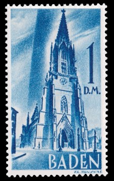 1 DM Briefmarke: Pers&ouml;nlichkeiten und Ansichten aus Baden II, Freiburger M&uuml;nster