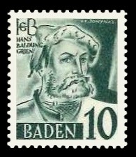 10 Pf Briefmarke: Persönlichkeiten und Ansichten aus Baden III, H. Baldung
