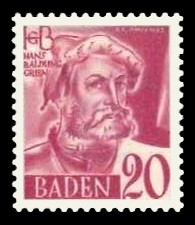20 Pf Briefmarke: Persönlichkeiten und Ansichten aus Baden III, H. Baldung 20 Pf Briefmarke: Persönlichkeiten und Ansichten aus Baden III, H. Baldung