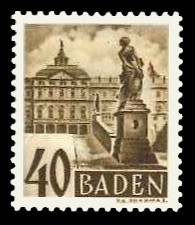 40 Pf Briefmarke: Persönlichkeiten und Ansichten aus Baden III, Schloss Rastatt 40 Pf Briefmarke: Persönlichkeiten und Ansichten aus Baden III, Schloss Rastatt