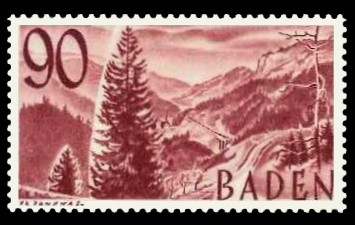 90 Pf Briefmarke: Persönlichkeiten und Ansichten aus Baden III, Höllental