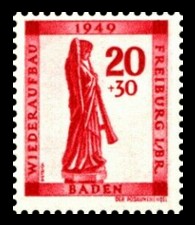 20 + 30 Pf Briefmarke: Wiederaufbau Freiburg im Breisgau, Posaunenengel