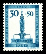 30 + 50 Pf Briefmarke: Wiederaufbau Freiburg im Breisgau, Fischbrunnen