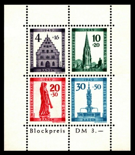 3,- DM Briefmarke: Block: Wiederaufbau Freiburg im Breisgau