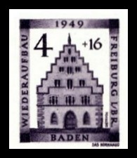 4 + 16 Pf Briefmarke: Wiederaufbau Freiburg im Breisgau, Kornhaus 4 + 16 Pf Briefmarke: Wiederaufbau Freiburg im Breisgau, Kornhaus