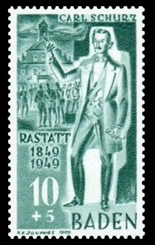 10 + 5 Pf Briefmarke: 100. Jahrestag Badische Revolution, Carl Schurz