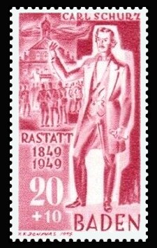 20 + 10 Pf Briefmarke: 100. Jahrestag Badische Revolution, Carl Schurz