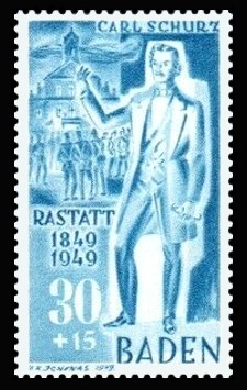 30 + 15 Pf Briefmarke: 100. Jahrestag Badische Revolution, Carl Schurz