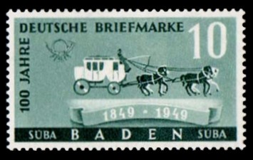 10 Pf Briefmarke: 100 Jahre Deutsche Briefmarken, Postkutsche