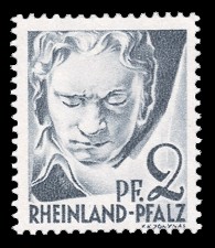 2 Rpf Briefmarke: Persönlichkeiten und Ansichten aus Rheinland-Pfalz I, Beethoven 2 Rpf Briefmarke: Persönlichkeiten und Ansichten aus Rheinland-Pfalz I, Beethoven