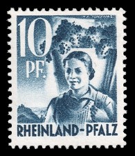 10 Rpf Briefmarke: Persönlichkeiten und Ansichten aus Rheinland-Pfalz I, Winzerin
