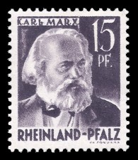 15 Rpf Briefmarke: Persönlichkeiten und Ansichten aus Rheinland-Pfalz I, Karl Marx