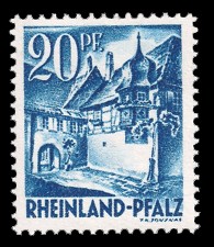 20 Rpf Briefmarke: Persönlichkeiten und Ansichten aus Rheinland-Pfalz I, Winzerhäuser