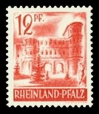 12 Pf Briefmarke: Pers&ouml;nlichkeiten und Ansichten aus Rheinland-Pfalz II, Porta Nigra