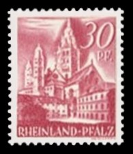 30 Pf Briefmarke: Pers&ouml;nlichkeiten und Ansichten aus Rheinland-Pfalz II, Dom zu Mainz
