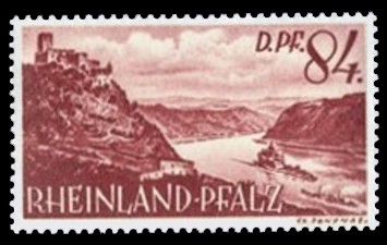 84 DPf Briefmarke: Pers&ouml;nlichkeiten und Ansichten aus Rheinland-Pfalz II, Rhein bei Kaub