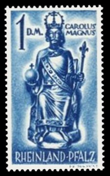 1 DM Briefmarke: Pers&ouml;nlichkeiten und Ansichten aus Rheinland-Pfalz II, Karl der Gro&szlig;e