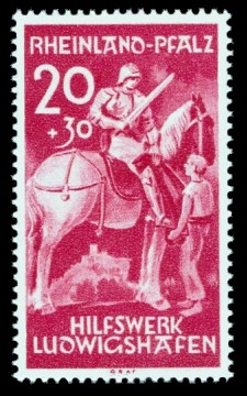 20 + 30 Pf Briefmarke: Hilfswerk Ludwigshafen, Hl. Martin 20 + 30 Pf Briefmarke: Hilfswerk Ludwigshafen, Hl. Martin