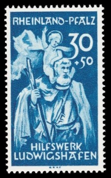30 + 50 Pf Briefmarke: Hilfswerk Ludwigshafen, Hl. Christopher
