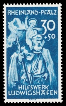 30 + 50 Pf Briefmarke: Hilfswerk Ludwigshafen, Hl. Christopher 30 + 50 Pf Briefmarke: Hilfswerk Ludwigshafen, Hl. Christopher