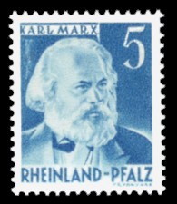 5 Pf Briefmarke: Persönlichkeiten und Ansichten aus Rheinland-Pfalz III, Karl Marx 5 Pf Briefmarke: Persönlichkeiten und Ansichten aus Rheinland-Pfalz III, Karl Marx