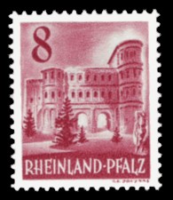 8 Pf Briefmarke: Persönlichkeiten und Ansichten aus Rheinland-Pfalz III, Porta Nigra