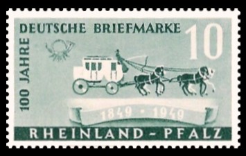 10 Pf Briefmarke: 100 Jahre Deutsche Briefmarke, Postkutsche