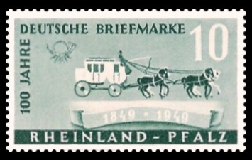 10 Pf Briefmarke: 100 Jahre Deutsche Briefmarke, Postkutsche 10 Pf Briefmarke: 100 Jahre Deutsche Briefmarke, Postkutsche