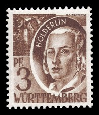 3 Rpf Briefmarke: Persönlichkeiten und Ansichten aus Württemberg-Hohenzollern I, Hölderlin