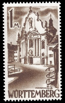 1 RM Briefmarke: Persönlichkeiten und Ansichten aus Württemberg-Hohenzollern I, Kloster Zwiefalten