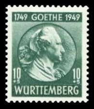 10 + 5 Pf Briefmarke: 200. Geburtstag J. W. Goethe
