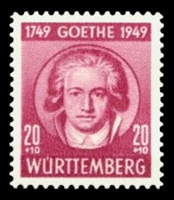 20 + 10 Pf Briefmarke: 200. Geburtstag J. W. Goethe