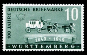 10 Pf Briefmarke: 100 Jahre Deutsche Briefmarke, Postkutsche