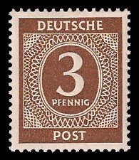 3 Pf Briefmarke: Freimarken I. Kontrollratsausgabe Ziffern, Ziffer 3 Pf