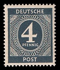 4 Pf Briefmarke: Freimarken I. Kontrollratsausgabe Ziffern, Ziffer 4 Pf 4 Pf Briefmarke: Freimarken I. Kontrollratsausgabe Ziffern, Ziffer 4 Pf
