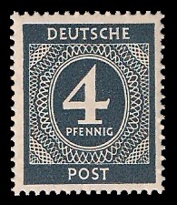 4 Pf Briefmarke: Freimarken I. Kontrollratsausgabe Ziffern, Ziffer 4 Pf